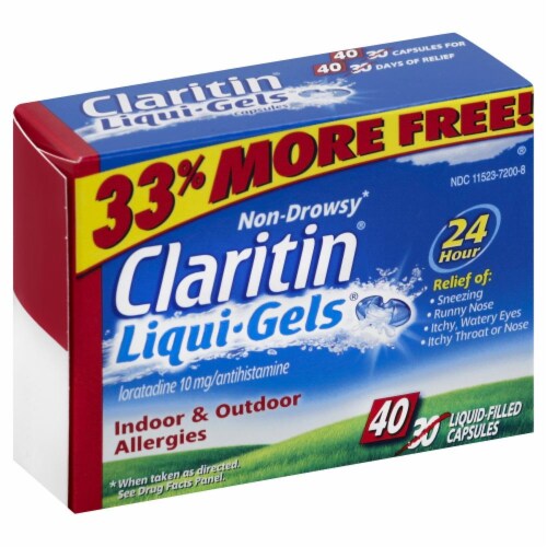 Claritin 24 Hour Allergy Relief Liqui-Gels Loratadine 10mg Perspective: front