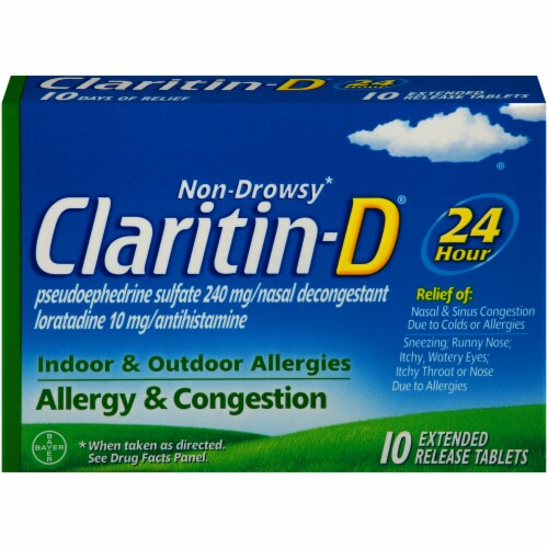 Claritin-D Non-Drowsy Indoor & Outdoor Allergies Allergy & Congestion Extended Relief Tablets Perspective: front