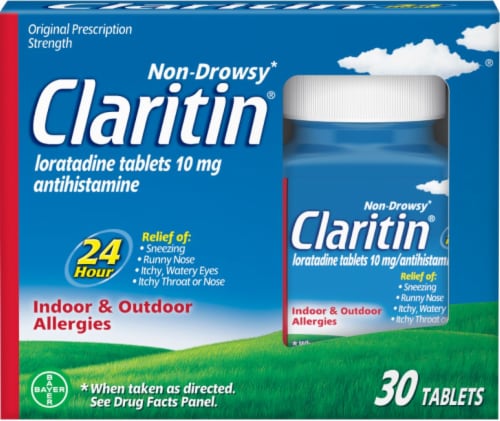 Claritin 24 Hour Non-Drowsy Allergy Relief Tablets Loratadine 10mg Perspective: front
