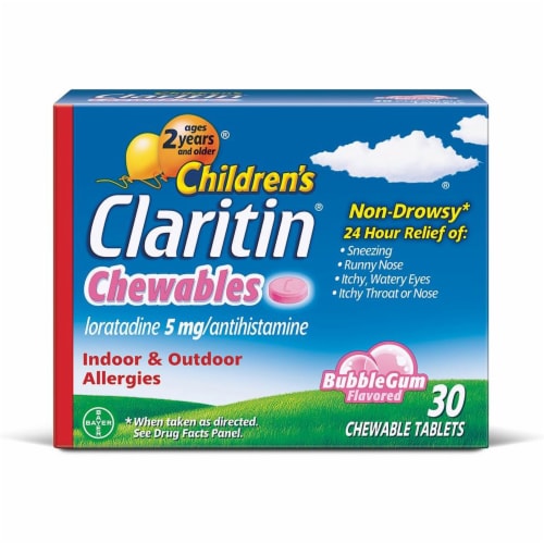 Children's Claritin 24 Hour Allergy Relief BubbleGum Chewable Loratadine 5mg Perspective: front