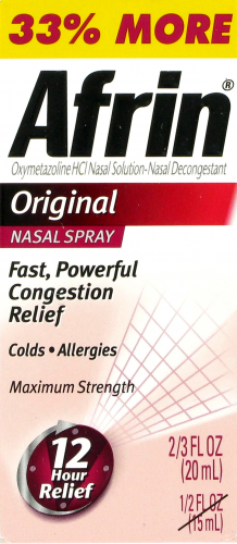 Afrin Congestion Relief Nasal Spray Oxymetazoline HCl Perspective: front