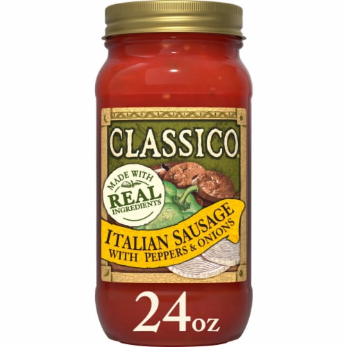 Classico Italian Sausage Spaghetti Pasta Sauce with Peppers & Onions Perspective: front
