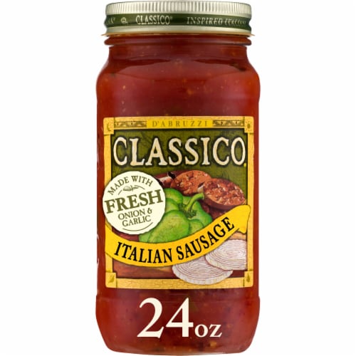 Classico Italian Sausage Spaghetti Pasta Sauce with Peppers & Onions Perspective: front