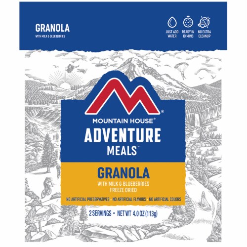 Mountain House® Freeze Dried Adventure Meals™ - Granola with Milk & Blueberries Perspective: front