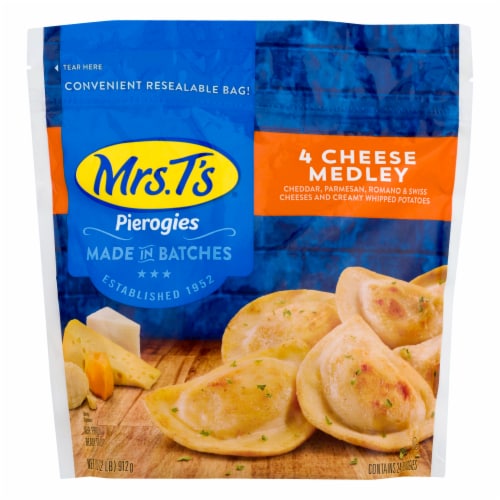 Mrs. T's 4 Cheese Medley Pierogies Frozen Side Perspective: front