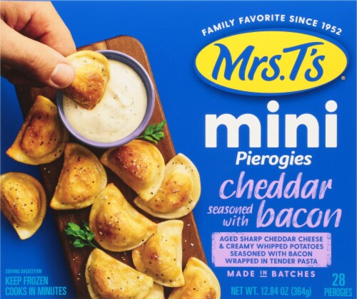 Mrs. T's Mini Cheddar Seasoned with Bacon Pierogies Perspective: front