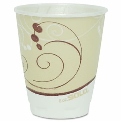 Solo Cups X8J8002PK Symphony Design Trophy Foam Hot/Cold Drink Cups- 8oz- Beige- 100/Pack Perspective: front