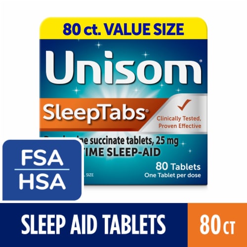 Unisom SleepTabs Doxylamine Succinate Sleep-Aid Tablets Perspective: front