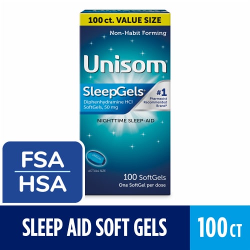 Unisom SleepGels Nighttime Sleep-aid Diphenhydramine HCI SoftGels Perspective: front