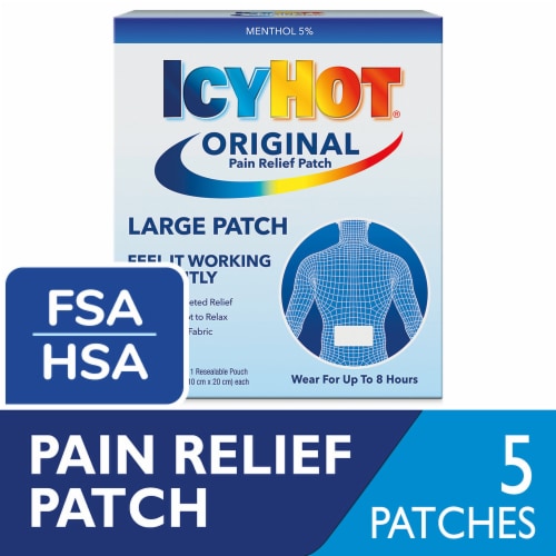 Icy Hot Original Medicated Large Pain Relief Menthol Patches Perspective: front