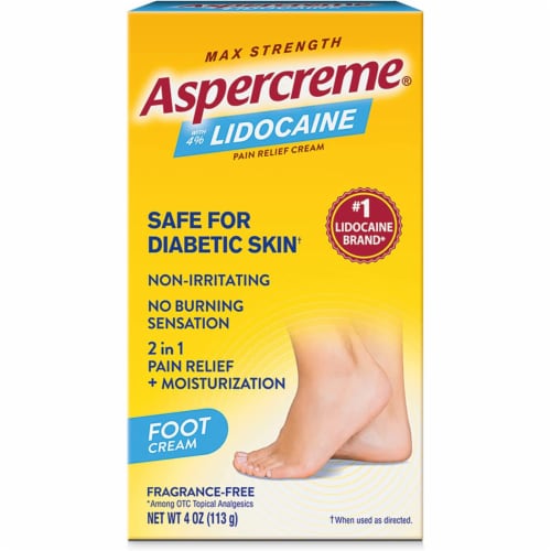 Aspercreme Lidocaine Foot Pain Relief Odor Free Crème Perspective: front