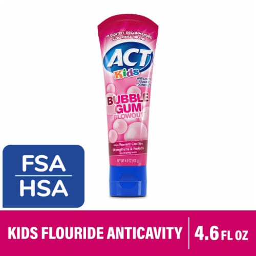 ACT Kids Anticavity Fluoride Bubble Gum Blowout Toothpaste Perspective: front