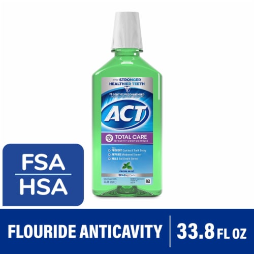 ACT Total Care Anticavity Fluoride Mouthwash with Zero Alcohol Fresh Mint Perspective: front