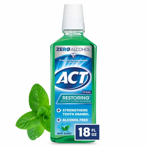 ACT Mint Burst With Zero Alcohol Restoring Anticavity Fluoride Mouthwash Perspective: front