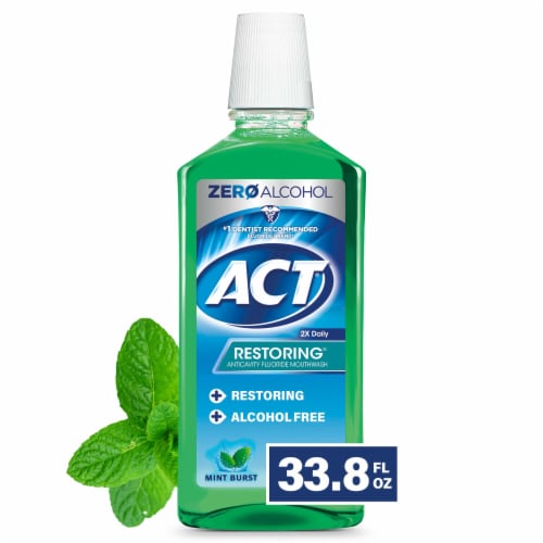 ACT Restoring Anticavity Fluoride With Zero Alcohol Mint Burst Mouthwash Perspective: front