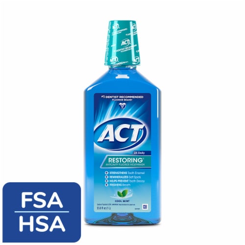 ACT Restoring Anticavity Fluoride Mouthwash with Zero Alcohol Cool Mint Perspective: front