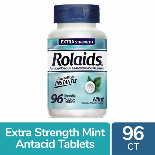 Rolaids Extra Strength Antacid, 96 Chewable Tablets, Mint Flavor, Extra Strength Heartburn Relief Perspective: front