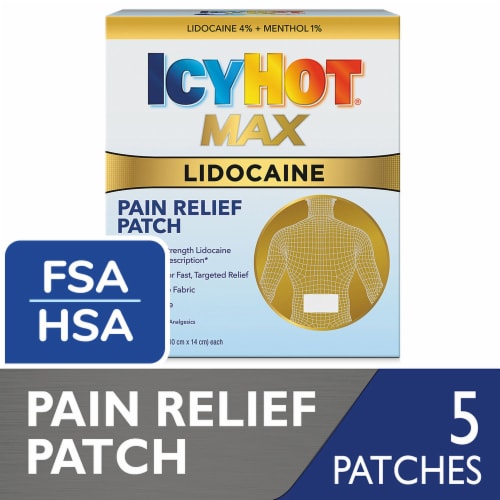 Icy Hot Max Strength Fast Pain Relief Lidocaine Patches Perspective: front