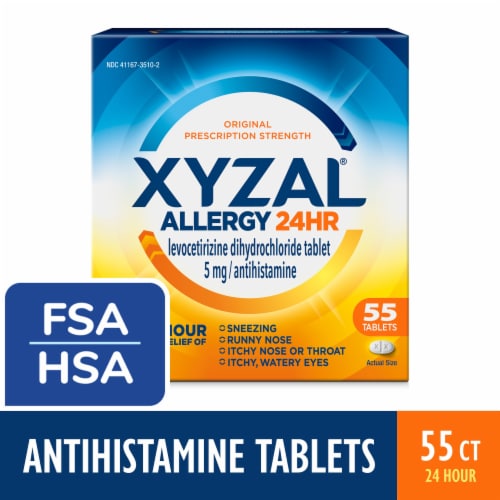 Xyzal 24 Hour Allergy And Sinus Relief Tablets Levocetirizine Dihcl Perspective: front