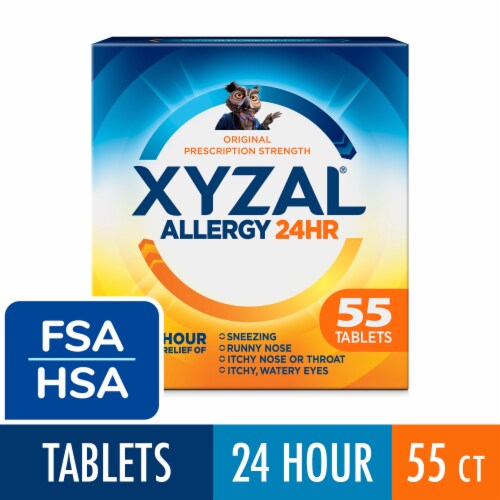 Xyzal® 24 Hour Allergy Relief Medicine Levocetirizine Dihydrochloride Antihistamine Tablets Perspective: front