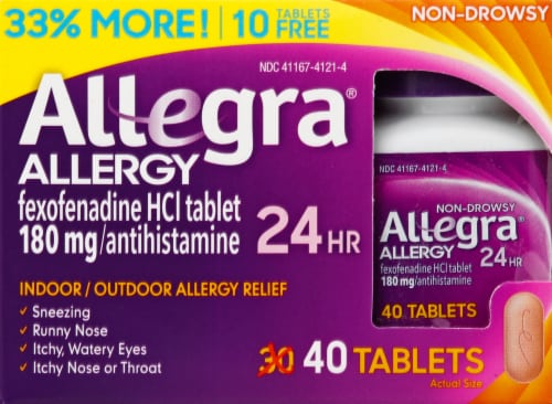 Allegra Adult 24-Hour Non-Drowsy Allergy Relief Antihistamine Tablets with 180 mg Fexofenadine HCI Perspective: front