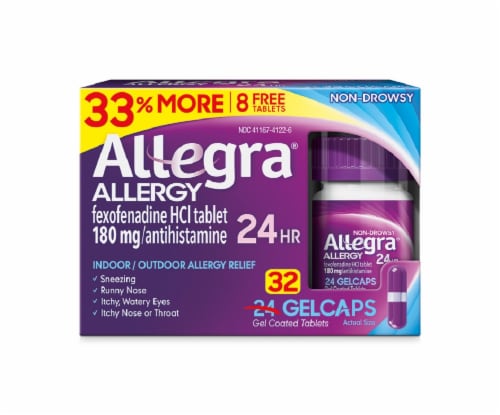 Allegra Non-Drowsy 24-Hour Allergy Relief Gelcaps 180mg Perspective: front