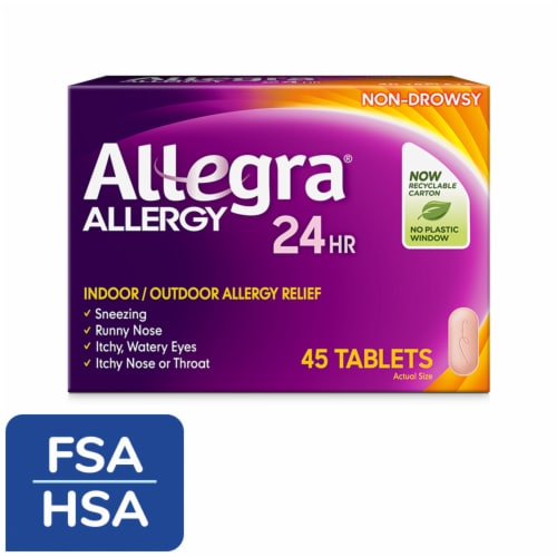 Allegra 24 Hour Non-Drowsy Allergy Relief Antihistamine Tablets 180mg Perspective: front