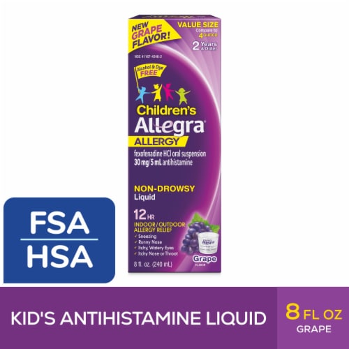 Allegra Children's 12-Hour Non-Drowsy Allergy Relief Antihistamine Liquid Grape Flavor Perspective: front