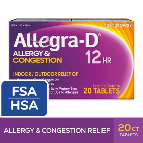 Allegra D 12-Hour Non-Drowsy Allergy Congestion Relief Antihistamine Tablets with Pseudoephedrine Perspective: front