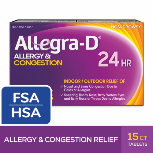 Allegra D 24-Hour Non-Drowsy Allergy Congestion Relief Antihistamine Tablets with Pseudoephedrine Perspective: front