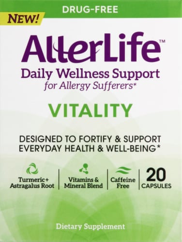 AllerLife Vitality Daily Wellness Allergy Support Capsules 20 Count Perspective: front