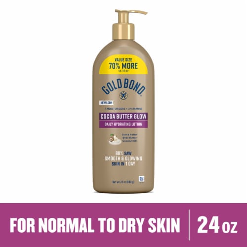 Gold Bond Cocoa Butter Glow Daily Hydrating Lotion with Shea Butter Cocoa Butter & Coconut Oil Perspective: front