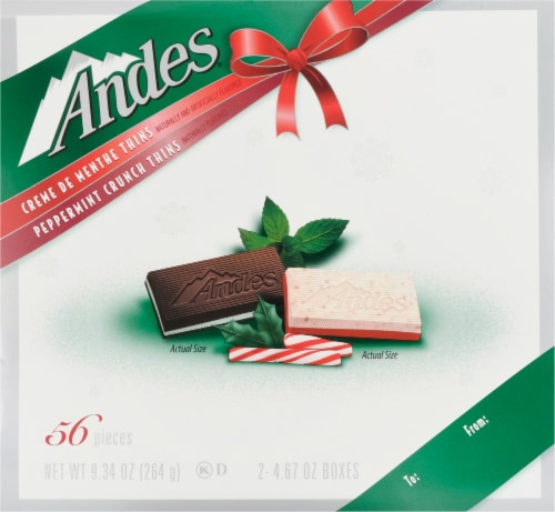 Andes® Holiday Creme de Menthe & Peppermint Crunch Chocolate Thin Mints Perspective: front