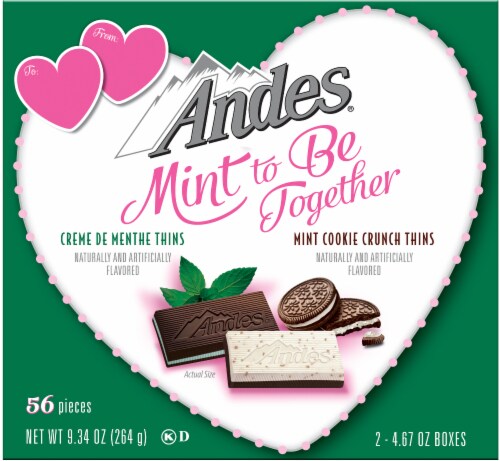 Andes® Mint To Be Together Creme De Menthe Thins and Mint Cookie Crunch Thins Valentine Candy Perspective: front