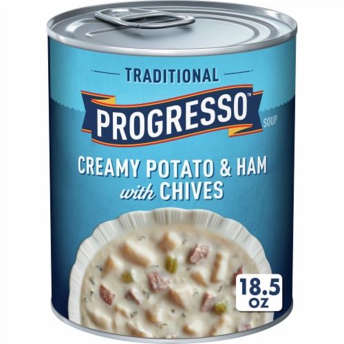 Progresso Traditional Creamy Potato Ham with Chives Soup Perspective: front