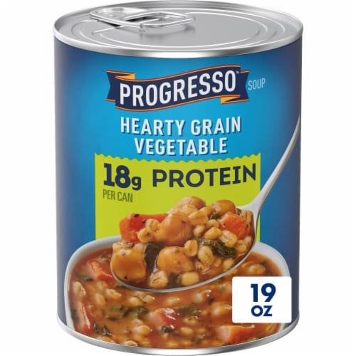 Progresso Protein Hearty Grain Vegetable Vegetarian Canned Soup Perspective: front