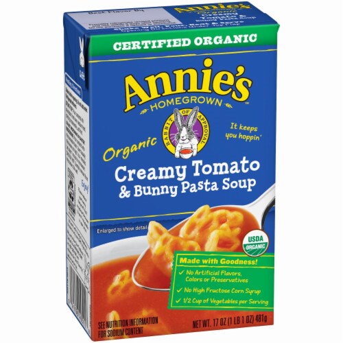 Annie's Creamy Tomato & Bunny Pasta Soup Perspective: front