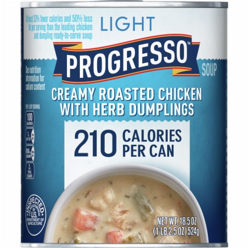 Progresso Light Creamy Roasted Chicken with Herb Dumplings Soup Perspective: front