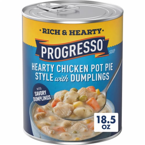 Progresso Rich & Hearty Chicken Pot Pie Style with Dumplings Soup Perspective: front