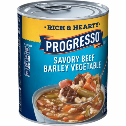 Progresso Rich & Hearty Savory Beef Barley Vegetable Canned Soup, 18.6 ...