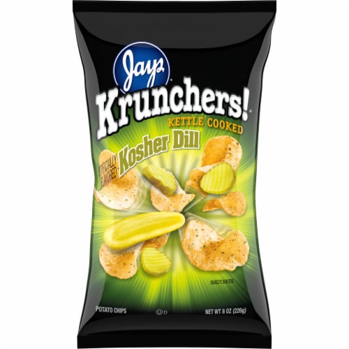 Krunchers!® Kettle Cooked Potato Chips, Kosher Dill Flavored Chips, 8 Oz Bag Perspective: front