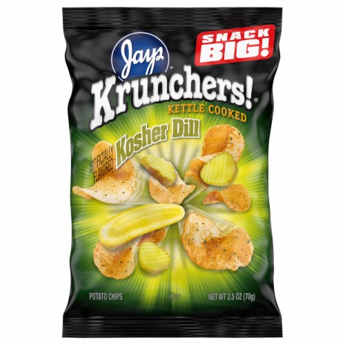 Jays Krunchers Kosher Dill Kettle Cooked Potato Chips Perspective: front