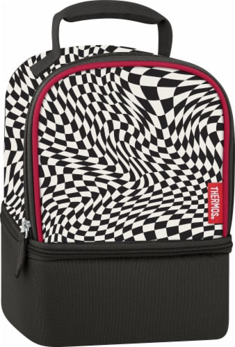 Thermos Modified Checkered Dual Lunch Kit - Black/White Perspective: front