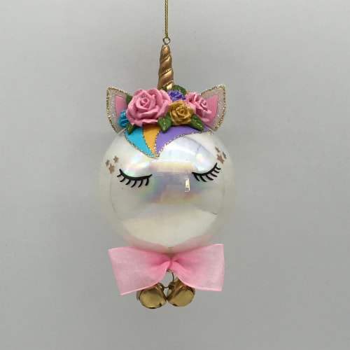Holiday Home Round Unicorn Christmas Ornament Perspective: front