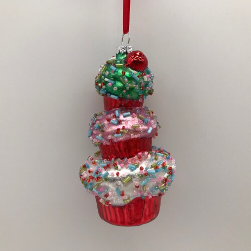 Holiday Home Stacked Cupcake Christmas Ornament Perspective: front