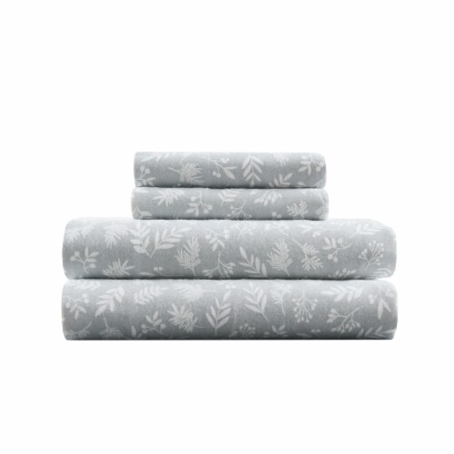HD Designs Leaves Flannel Sheet Set - White/Gray Perspective: front