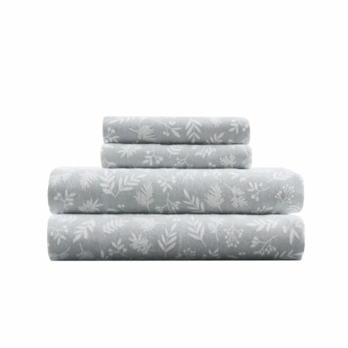 HD Designs Leaves Flannel Sheet Set - White/Gray Perspective: front