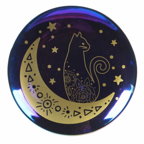 Holiday Home All Hallows Cat Moon Round Serving Platter - Black/Gold Perspective: front