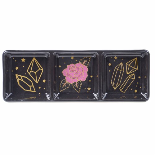 Holiday Home All Hallows Rose Crystals Sectioned Serving Tray - Black/Gold Perspective: front