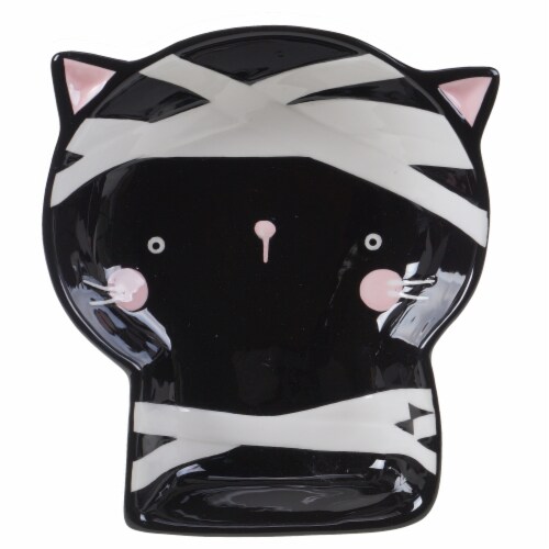 Holiday Home All Hallows Mummy Kitten Tidbit Plate - Black Perspective: front
